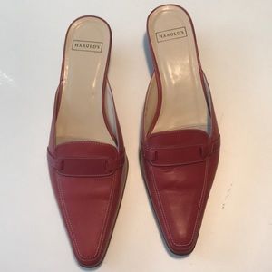 Red mule shoes. 9 narrow.
